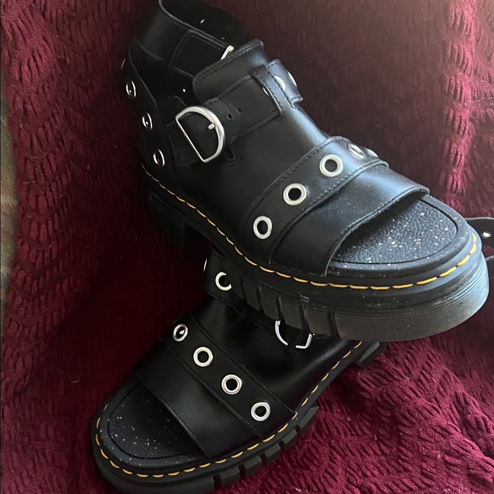 Dr. Martens Black Sandals with Buckle and Eyelet Details